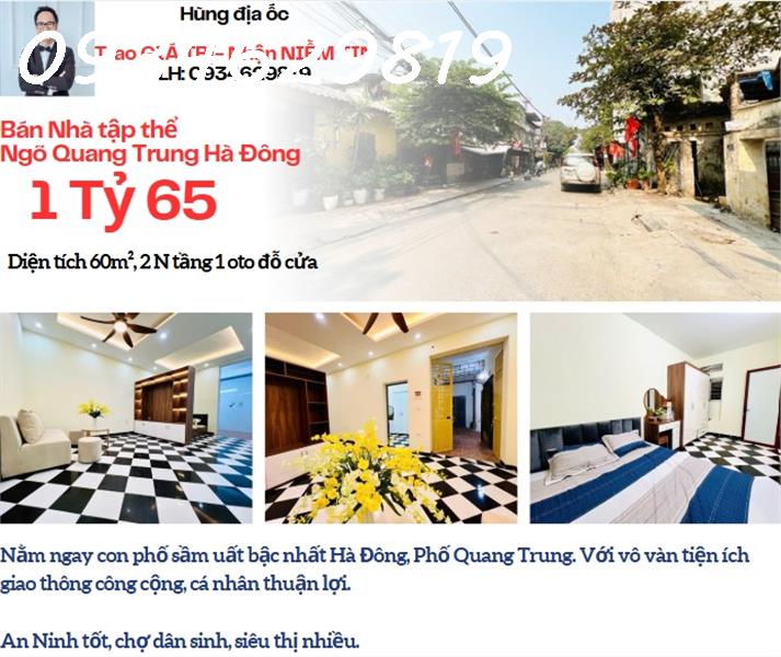 Bán nhà tập thể ngõ  Quang Trung Hà Đông Hà Nội.<br>Tầng 1 oto vào tận nơi - Ảnh chính